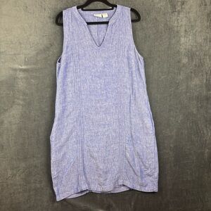 Sigrid Olsen 100% Linen Chambray-look Blue lightweight Sheath Dress Sz M
